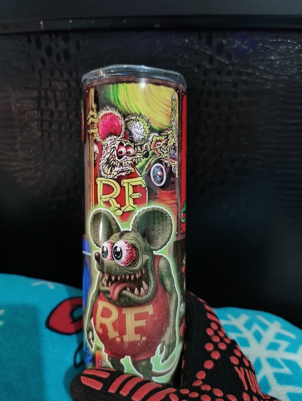 Rat Fink Tumbler Green and Red-Themed Water Bottle - Ed Roth Inspired.